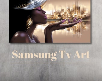Serenata de luces de la ciudad - Arte afroamericano para Samsung Frame TV / Arte digital de elegancia urbana / Descarga instantánea de arte de televisión / Decoración del hogar de lujo