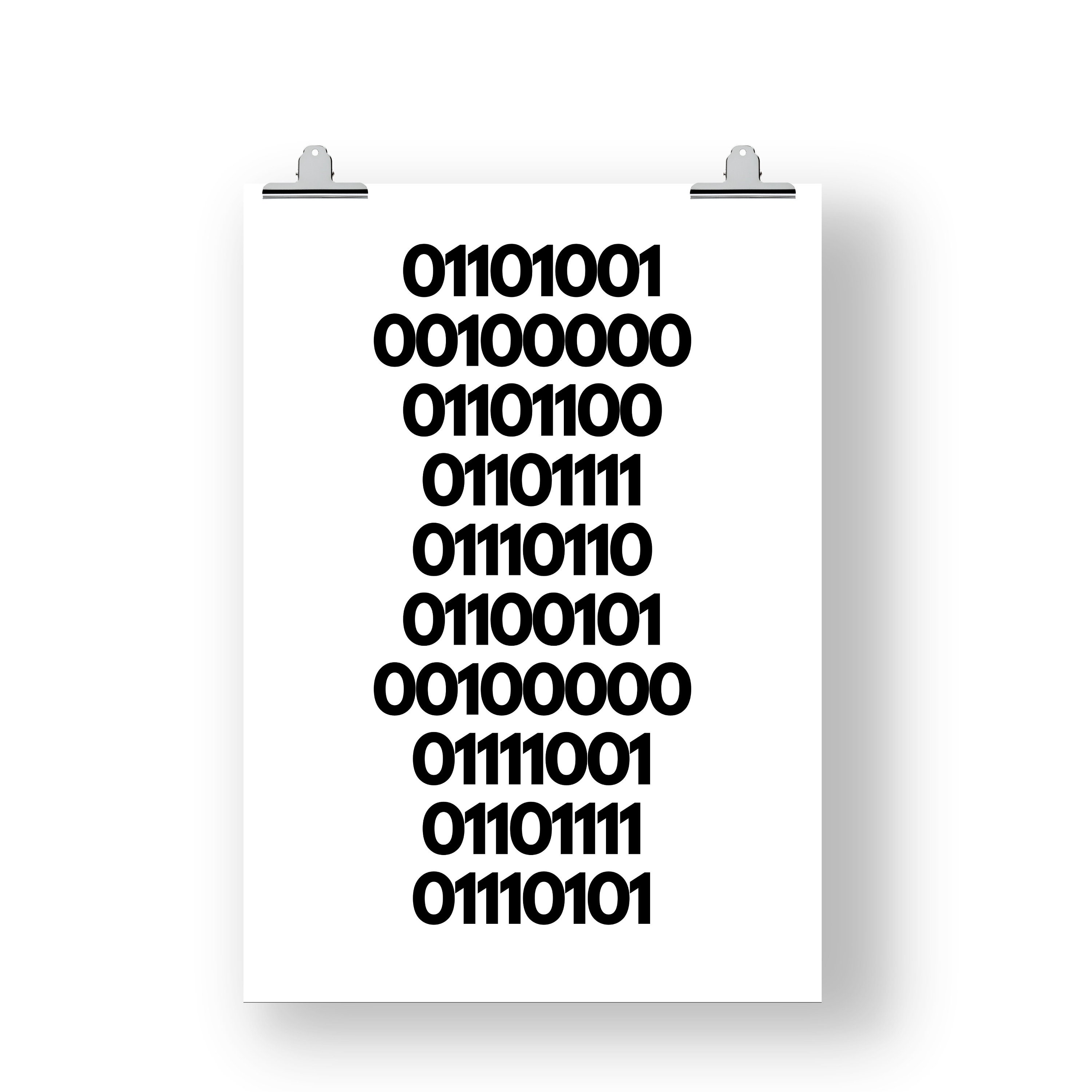 I Love You Binary Code Print I Love You Poster Print Etsy France