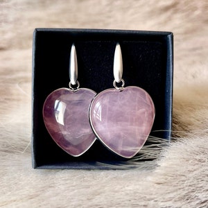 Boucles doreilles cœurs argentés en quartz rose boucles doreilles quartz rose boucles doreilles en pierres zdjęcie 1