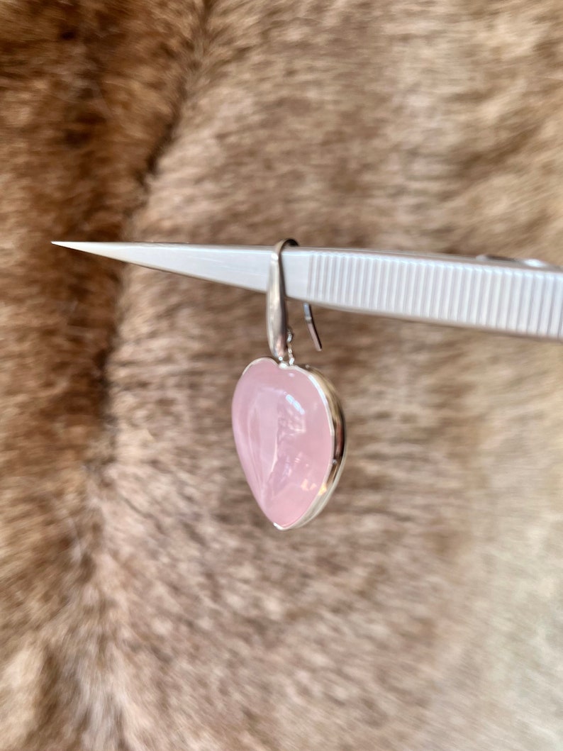 Boucles doreilles cœurs argentés en quartz rose boucles doreilles quartz rose boucles doreilles en pierres zdjęcie 8