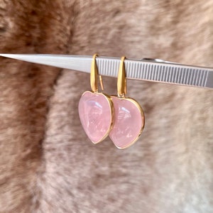 Golden heart earrings in rose quartz rose quartz earrings stone earrings image 6