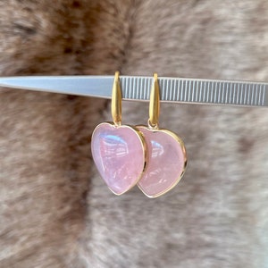 Boucles doreilles cœurs dorés en quartz rose boucles doreilles quartz rose boucles doreilles en pierres zdjęcie 9