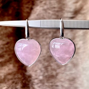 Boucles doreilles cœurs argentés en quartz rose boucles doreilles quartz rose boucles doreilles en pierres zdjęcie 3