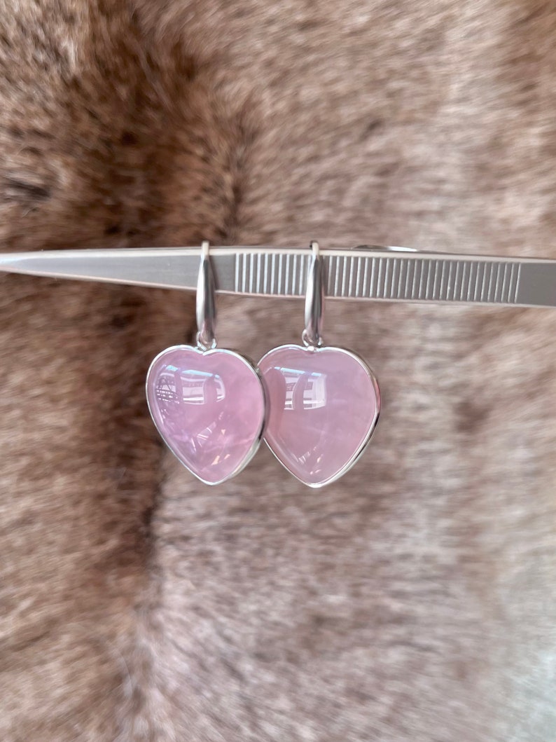 Boucles doreilles cœurs argentés en quartz rose boucles doreilles quartz rose boucles doreilles en pierres zdjęcie 6