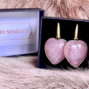 Golden heart earrings in rose quartz rose quartz earrings stone earrings image 3