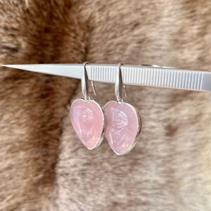 Boucles doreilles cœurs argentés en quartz rose boucles doreilles quartz rose boucles doreilles en pierres zdjęcie 9