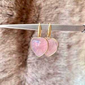 Golden heart earrings in rose quartz rose quartz earrings stone earrings image 7