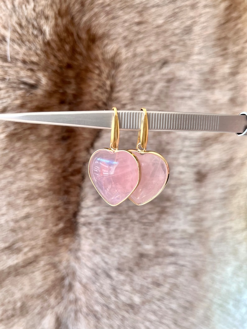 Golden heart earrings in rose quartz rose quartz earrings stone earrings image 7