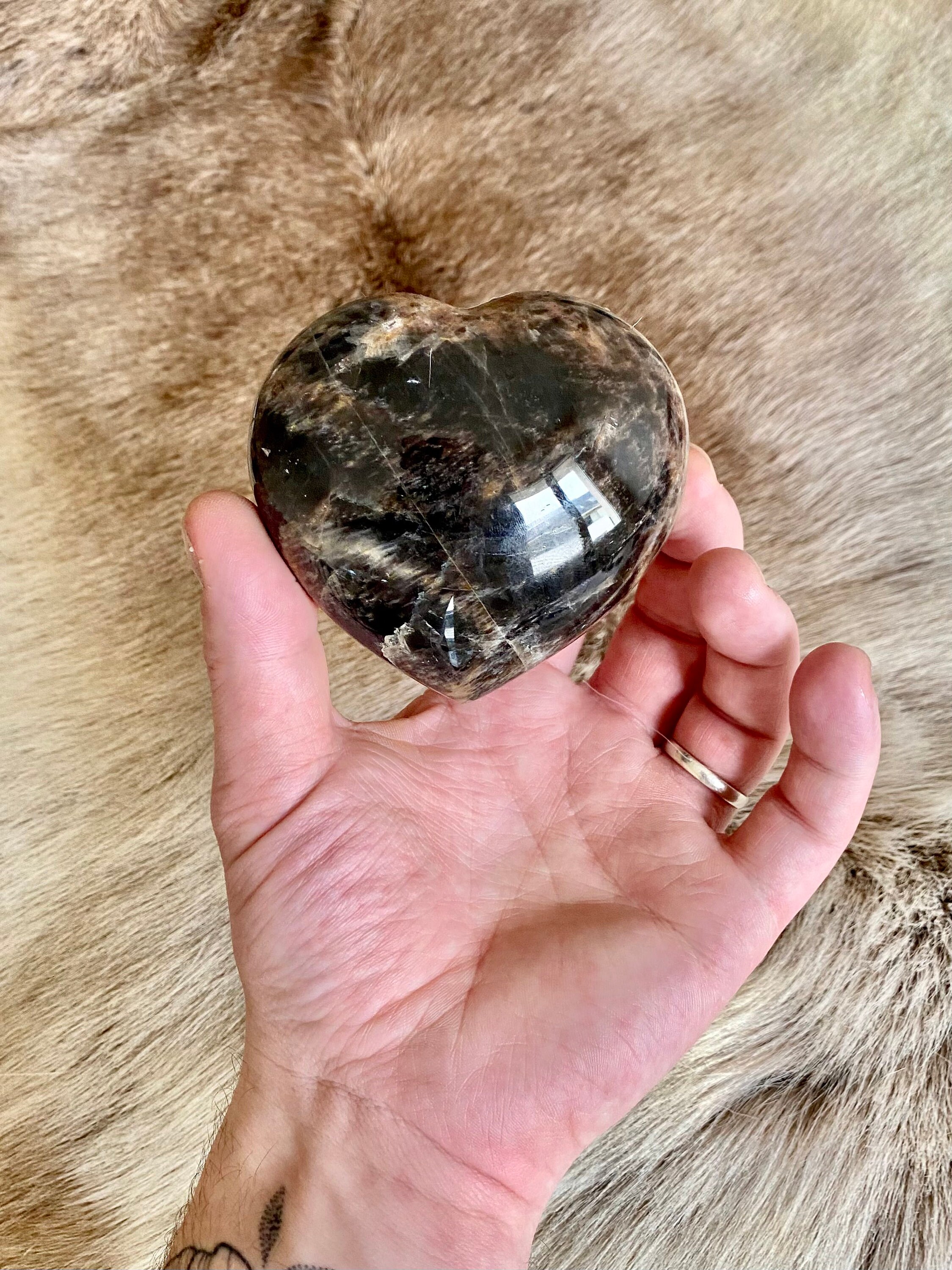 Coeur en Pierre de Lune Noire