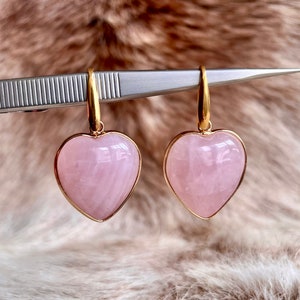 Golden heart earrings in rose quartz rose quartz earrings stone earrings image 2