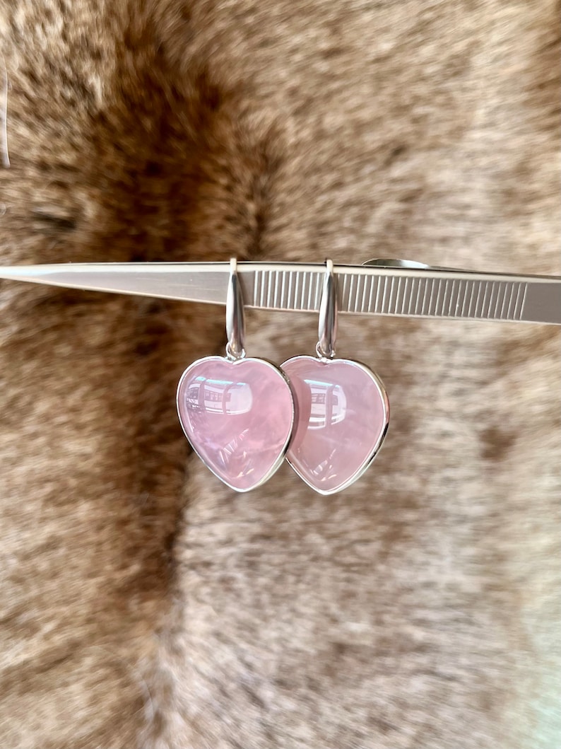 Boucles doreilles cœurs argentés en quartz rose boucles doreilles quartz rose boucles doreilles en pierres zdjęcie 5