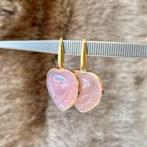 Golden heart earrings in rose quartz rose quartz earrings stone earrings image 5