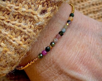 Pulsera elástica en piedras naturales de Turmalina y cuentas Miyuki