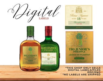 Digital Pineapple Liquor Label, Custom Liquor Label, Custom Whiskey Label, Father Custom Liquor Label, Buchanan's Custom Label