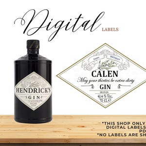 Etichetta digitale per liquore al gin, etichetta personalizzata per liquore, etichetta personalizzata per whisky, regalo per lo sposo, gin per lo sposo, etichetta personalizzata per gin, etichetta per gin Hendricks