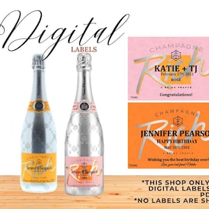 Digitales Champagneretikett, benutzerdefiniertes Spirituosenetikett, benutzerdefiniertes Champagneretikett, benutzerdefiniertes Champagneretikett für Hochzeit, Hochzeits-Champagnergeschenk