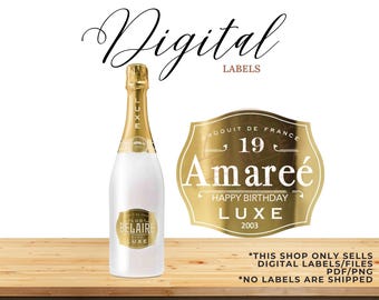 Custom Gold Belaire Champagne Label, Custom Liquor Label, Luxe Champagne Label, Bridesmaid Custom Champagne Label, Wedding Champagne Gift