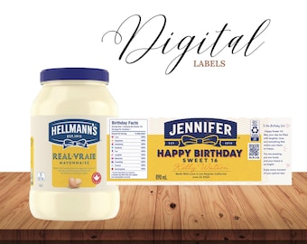Personalized Mayonnaise Label, Custom Mayo Jar Label, Funny Birthday Gift, Party Decor, Anniversary, Retirement, Birthday Gift