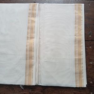 Pure Silk Cotton Natural Off white color Bottom printable & dyeable Fabrics Gold color pure Zari Border Handwoven Fabrics width:(46&quot; inches)