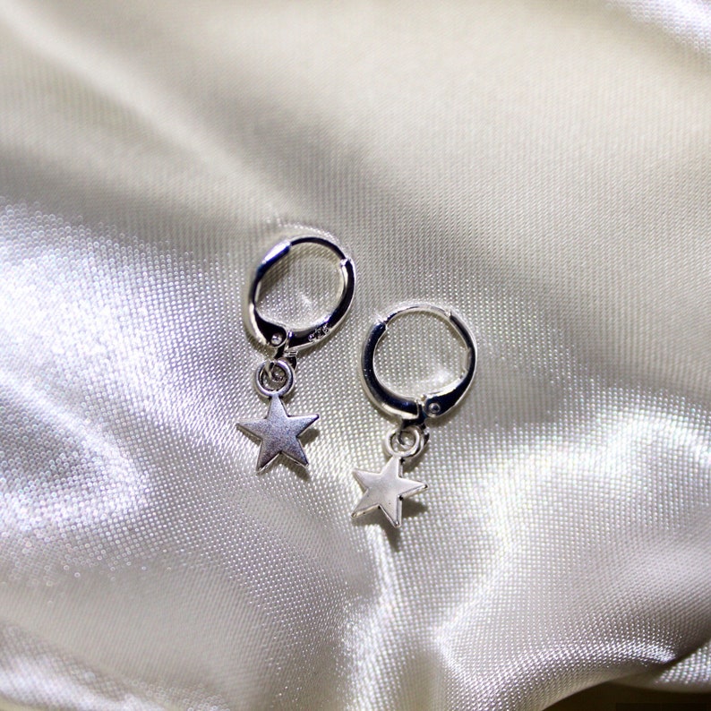 Sterling Silver Plated Star Huggie Hoop Earrings - Etsy