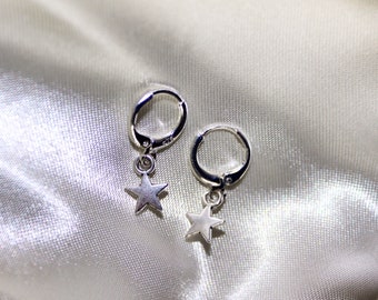 Sterling Silver Plated Star Huggie Hoop Earrings