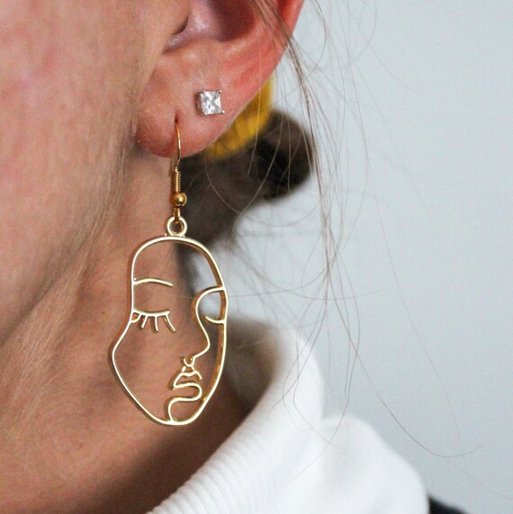 Abstract Womans Face Outline Earrings Etsy New Zealand