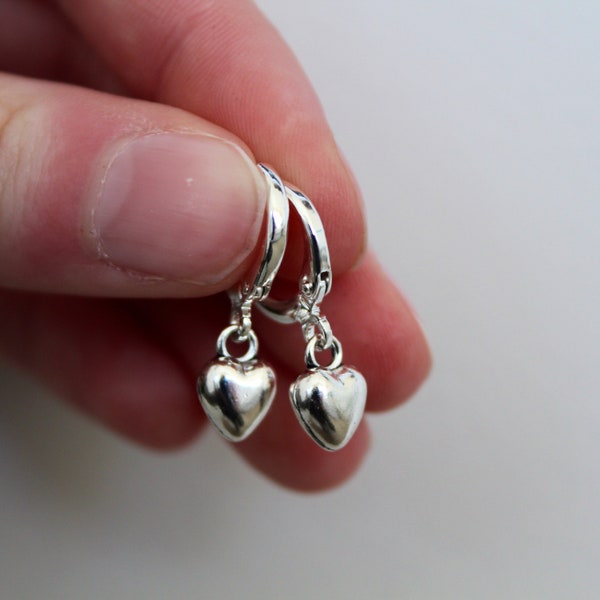 Sterling Silver Plated Huggie Hoop Heart Earrings