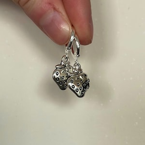 Sterling Silver Plated Huggie Hoop Strawberry Earrings