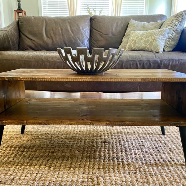 SHIPS in 7 Days - Industrial Coffee Table with a Mid-Century Flair - Living Room, Family Room, Office, Den