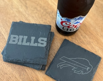 Natural slate coasters, Laser engraved Buffalo Bills