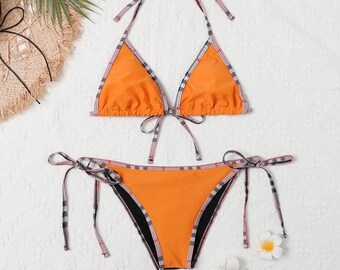 orange burberry bikini