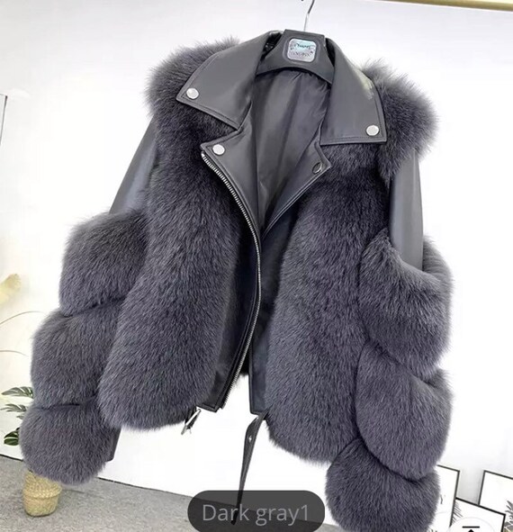 Luxury Fox Fur Jacket Genuine 100% Sheepskin Leather 2020 Coat | Etsy