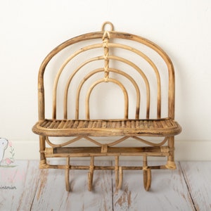 Small rattan boho hanging shelf