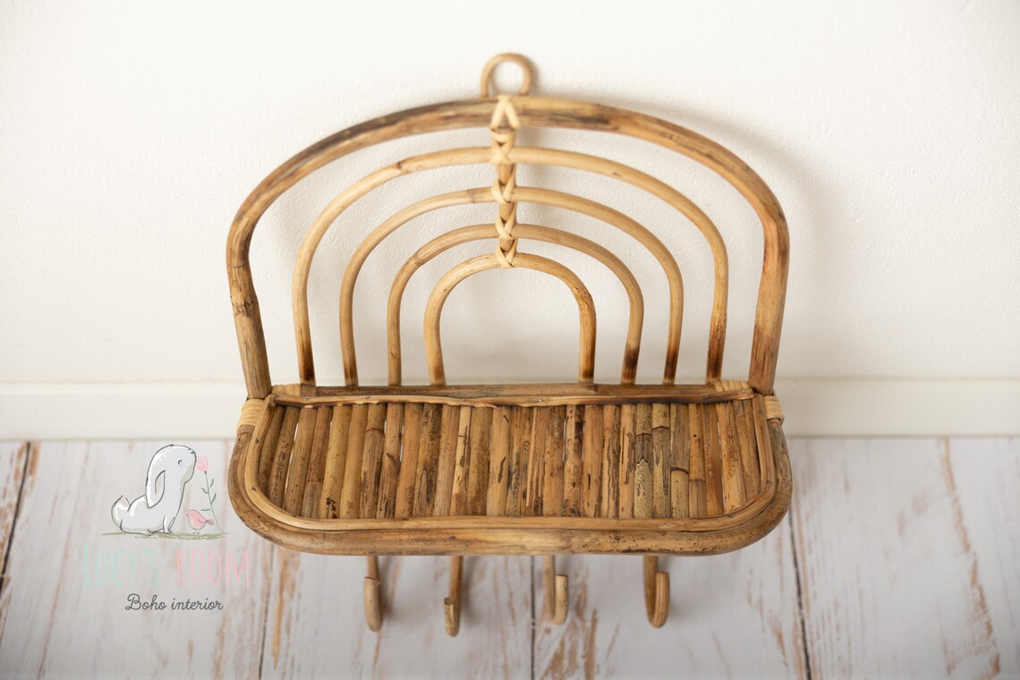 Small Rattan Boho Hanging Shelf Etsy
