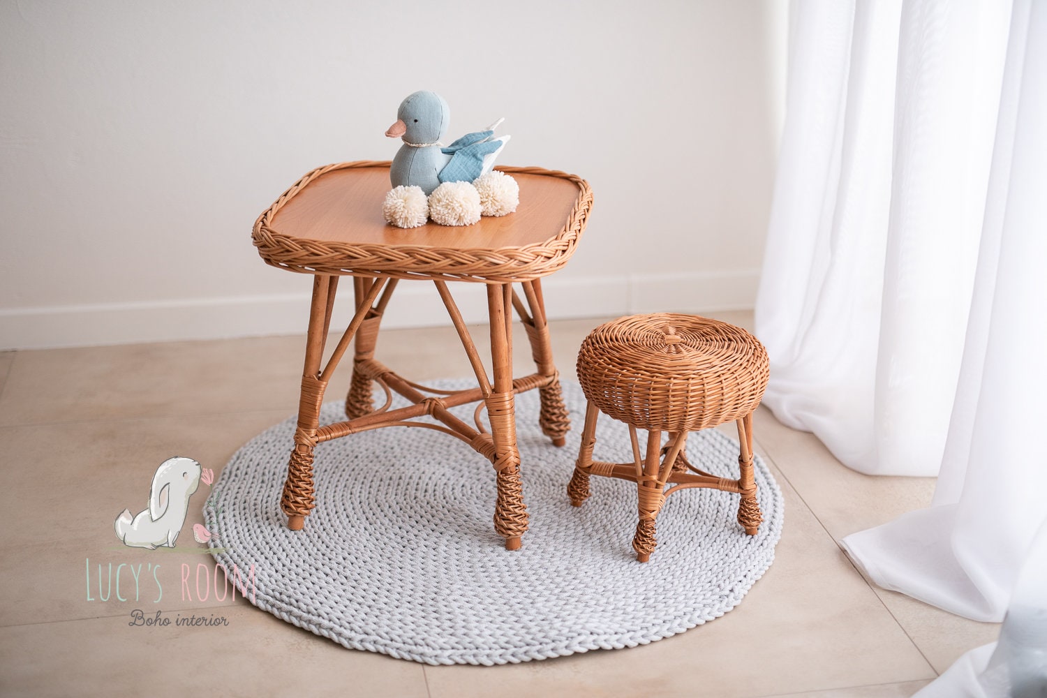 Rattan wicker round stool 24 cm high