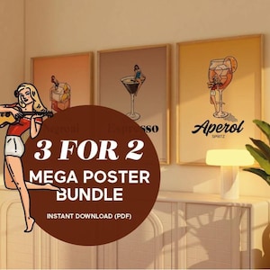 Cocktail Poster Set – 3 für 2 Bundle: Negroni, Espresso Martini & Aperol Spritz – Digital Wall Art Download (Retro Bar Decor)