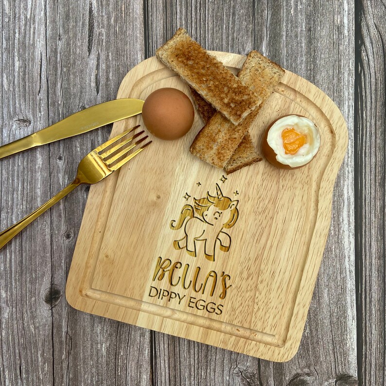 Personalised Engraved Unicorn Egg Toast Board for Dippy Egg & Soldiers Kids Gift Personalised Engraved Unicorn Egg Toast Board for Dippy Egg & Soldiers Kids Gift