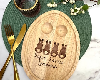 Tabla de huevos de conejito personalizada: Plato de desayuno de Pascua de madera de hevea