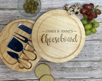Custom Engraved Bamboo Cheese Board Set, Personalized Wedding Gift