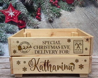 Solid Wooden Xmas Eve Crate Personalised Large Christmas Eve Box Solid Wooden Xmas Eve Crate Personalised Large Christmas Eve Box