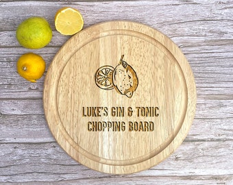 Tabla de cortar personalizada para gin-tonic: regalo de madera de hevea grabada