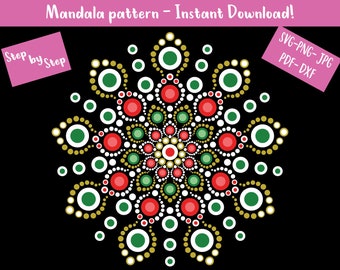 Dot Mandala Pattern 13 - Art Guide - Dot Mandala Painting - Svg Pdf Jpg Png Dxf