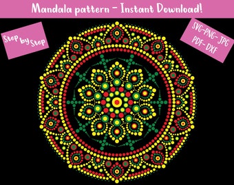 Dot Mandala Pattern 10 - Art Guide - Dot Mandala Painting - Svg Pdf Jpg Png Dxf