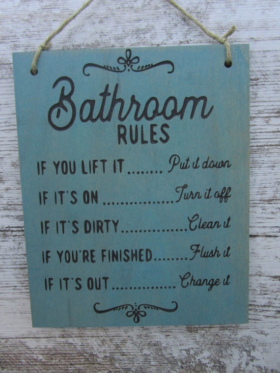 Bathroom Rules Wood Sign Etsy