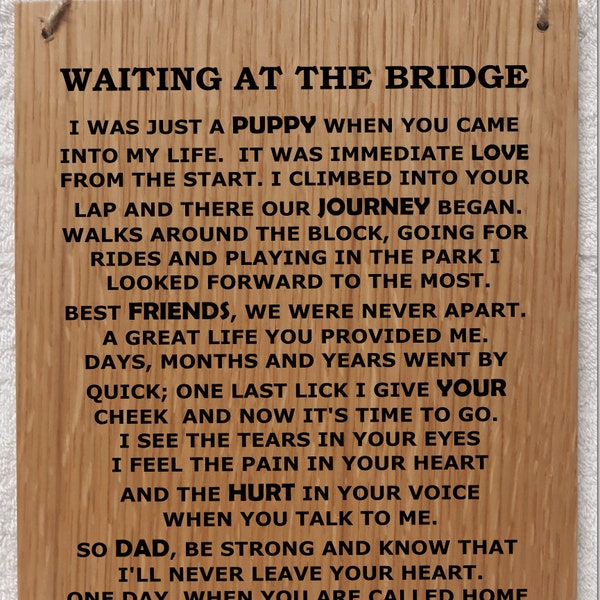 Waiting At The Bridge Pet Loss Sign, Dog Death Sympathy Sign For Him, Dog Passing Sign, Dog Remembrance, Dog Bereavement, Mans Best Friend