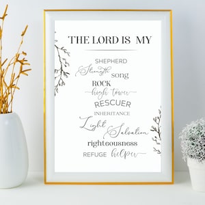 The Lord Is My Shepard Bible Verse Typography Art Print, Printable Quote Art, Instant Download, The Lord is My Rock image 1