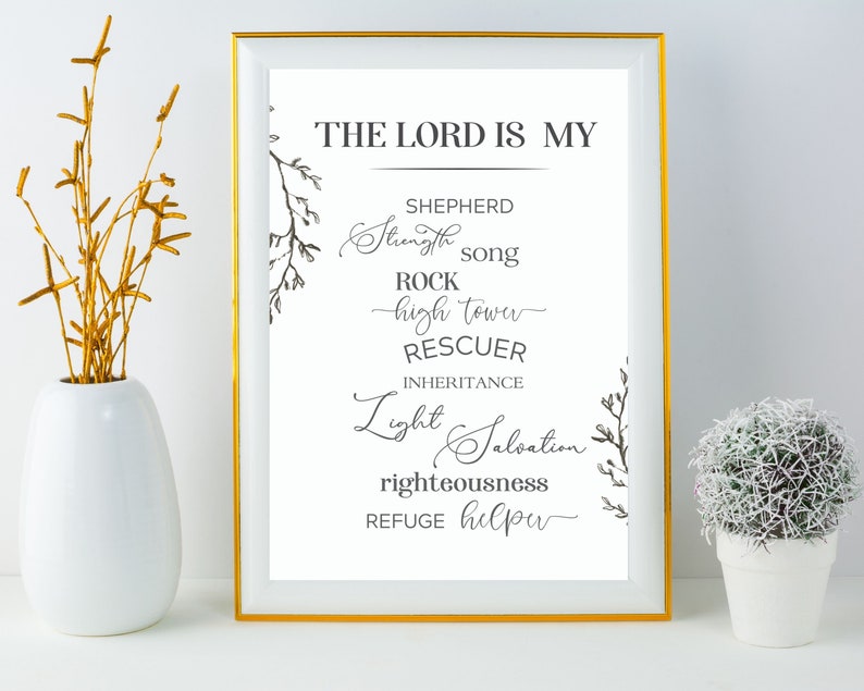 The Lord Is My Shepard Bible Verse Typography Art Print, Printable Quote Art, Instant Download, The Lord is My Rock image 1