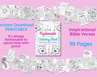 Fashion Teens GIRLS Coloring BOOK, Page Bundle, Bible Activities, BIBLE Activities, Lettering Art of Bible Accessories Christian Verses Book