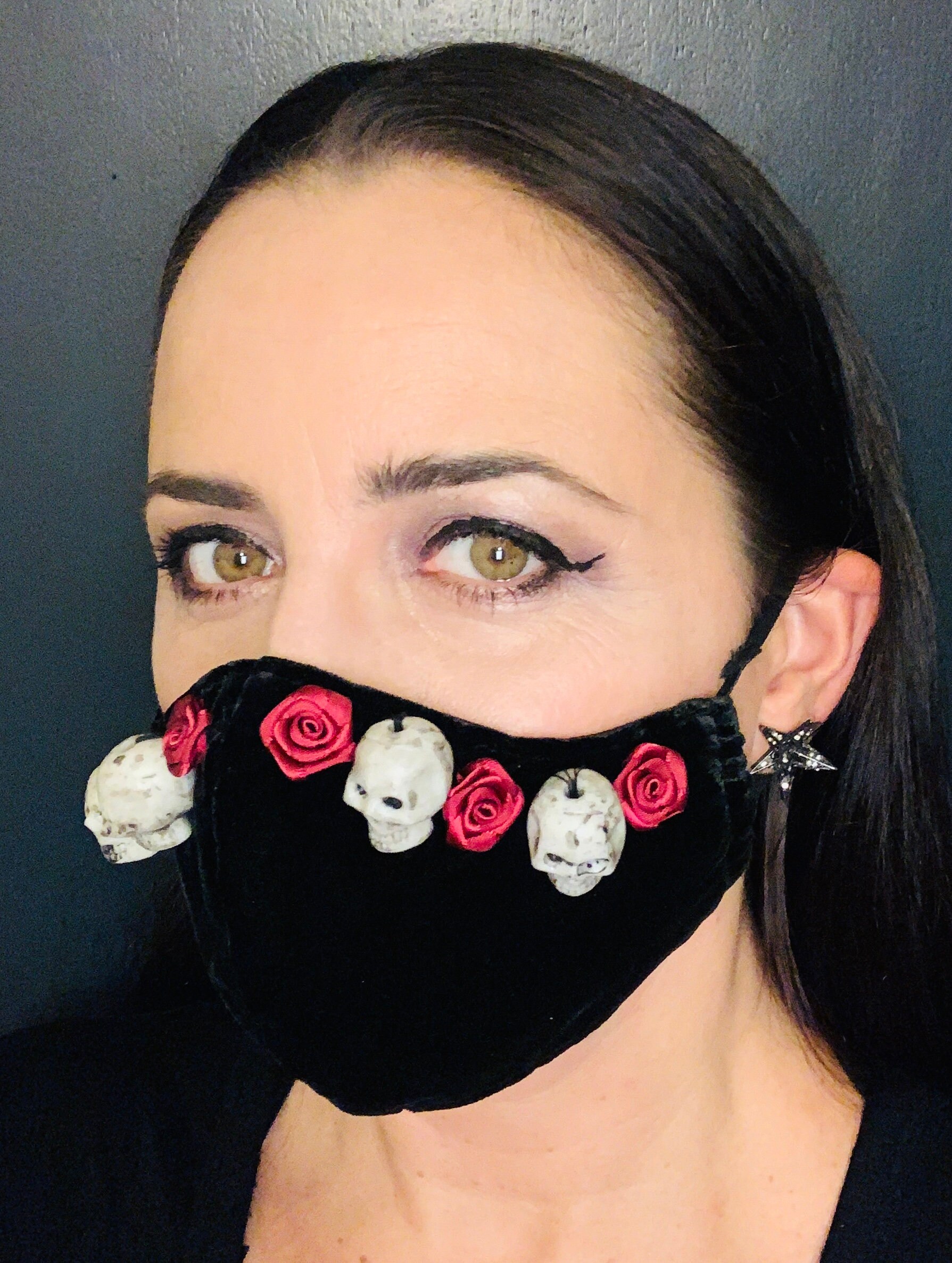 Gothic Glamour Face / Face Mask / Halloween / Black Velvet / Etsy