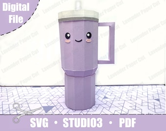 Kawaii Stanley Tumbler Cup 3D Paper Model SVG (Digital File)
